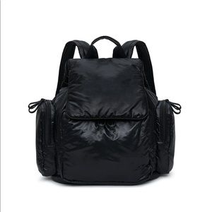 Caraa Black Vegan Faux Leather Drawstring Waterproof Backpack NWOT Travel Work